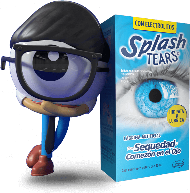 Splash tears packaging and eye character for the splash tears website